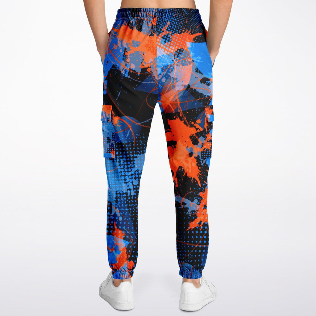 Blue and Orange Paint Splatter Abstract Unisex Cargo Joggers (Fleece Lined)