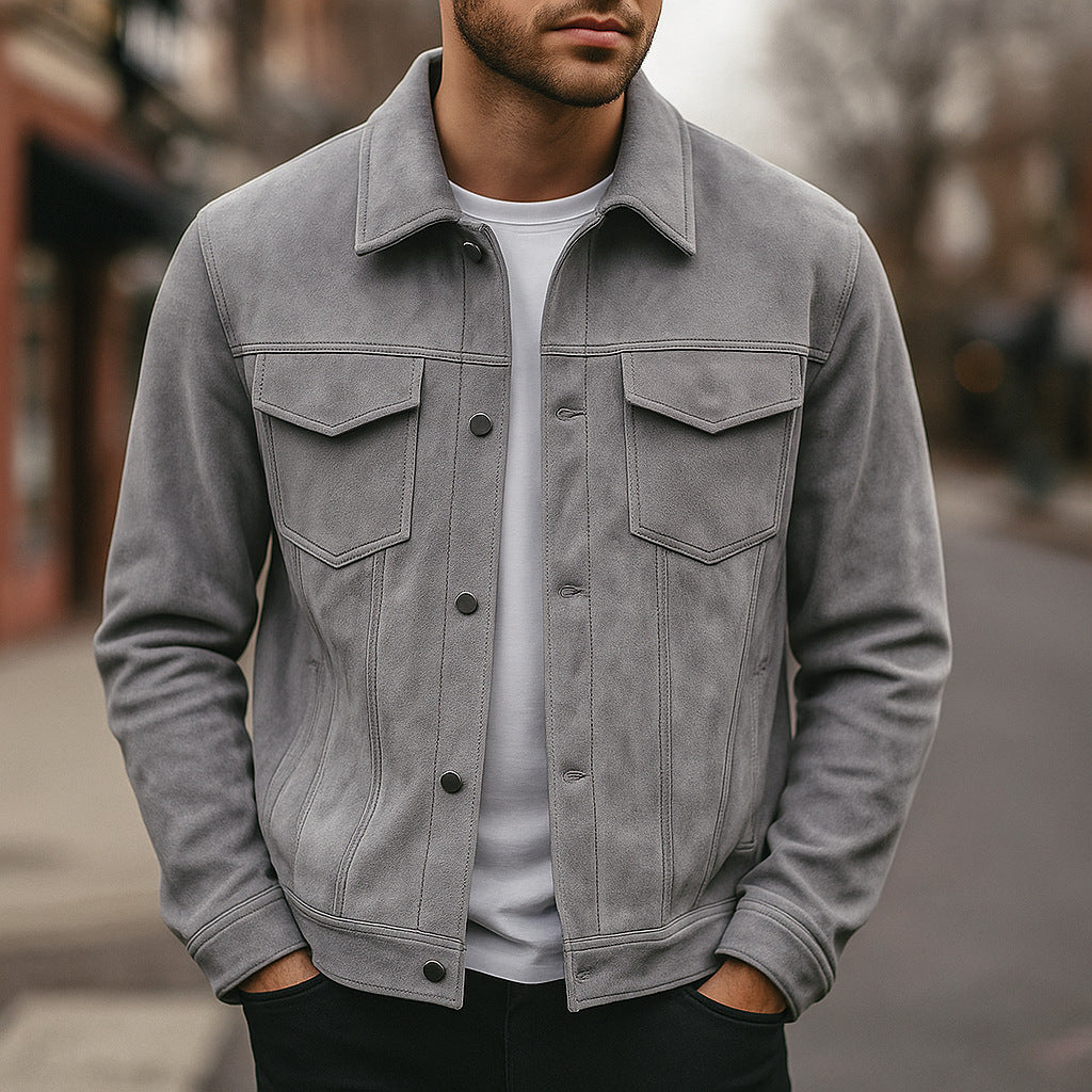Deer Suede Men's Winter Lapel Work Jacket