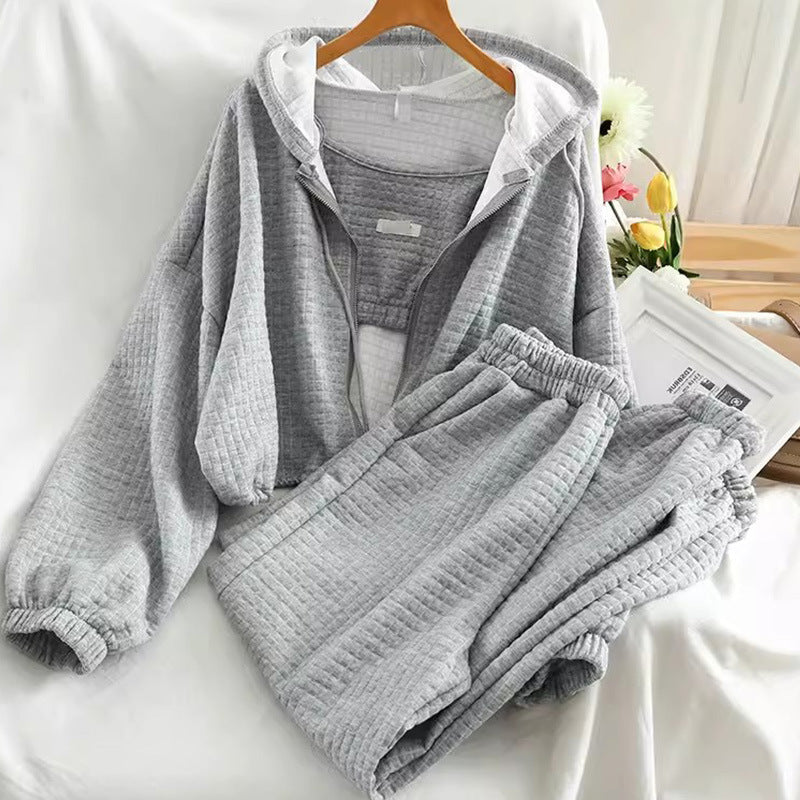 Hooded Cardigan Zipper Sports Three-piece Suit