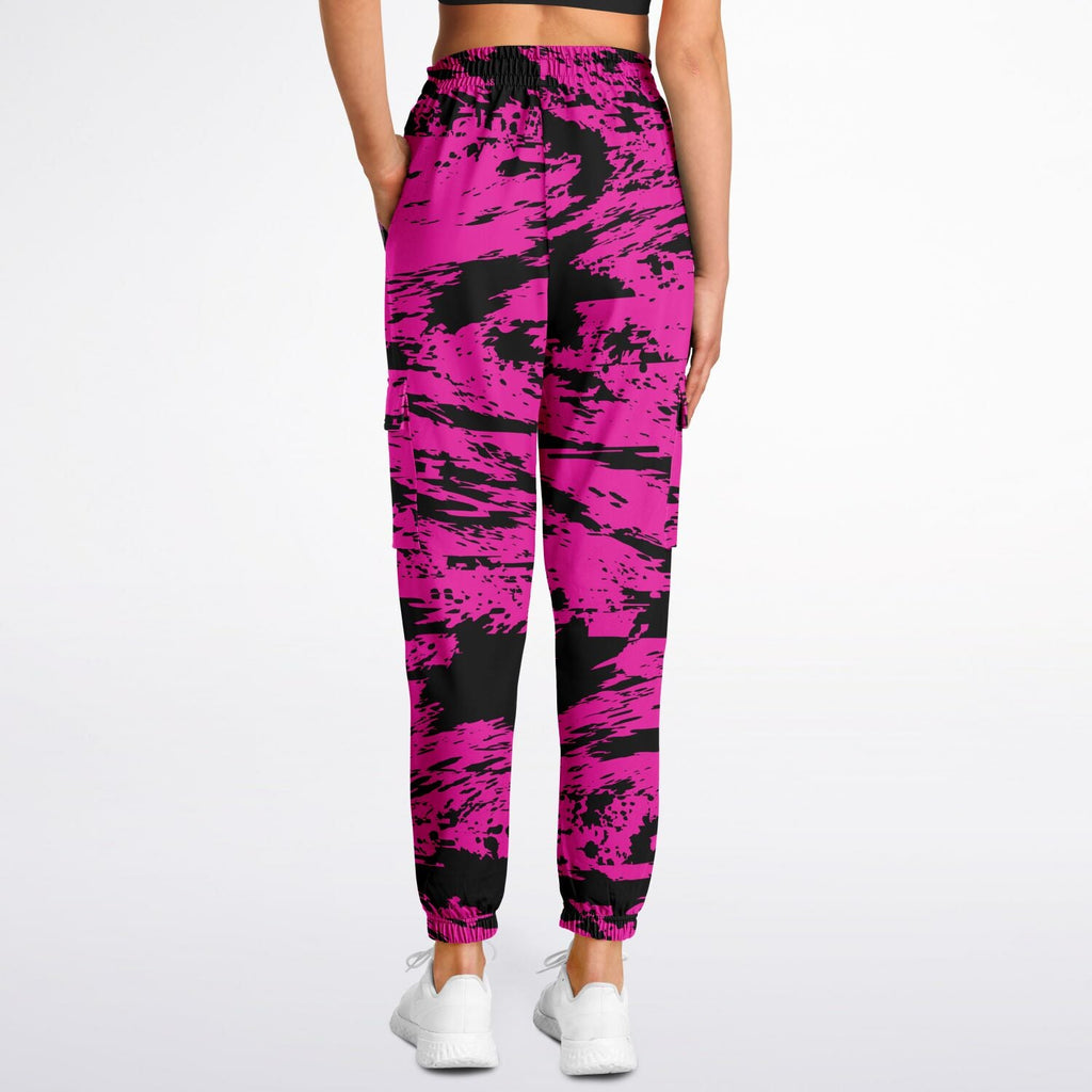 Pink and Black Rave Glitch Splatter Unisex Cargo Joggers (Fleece Lined)
