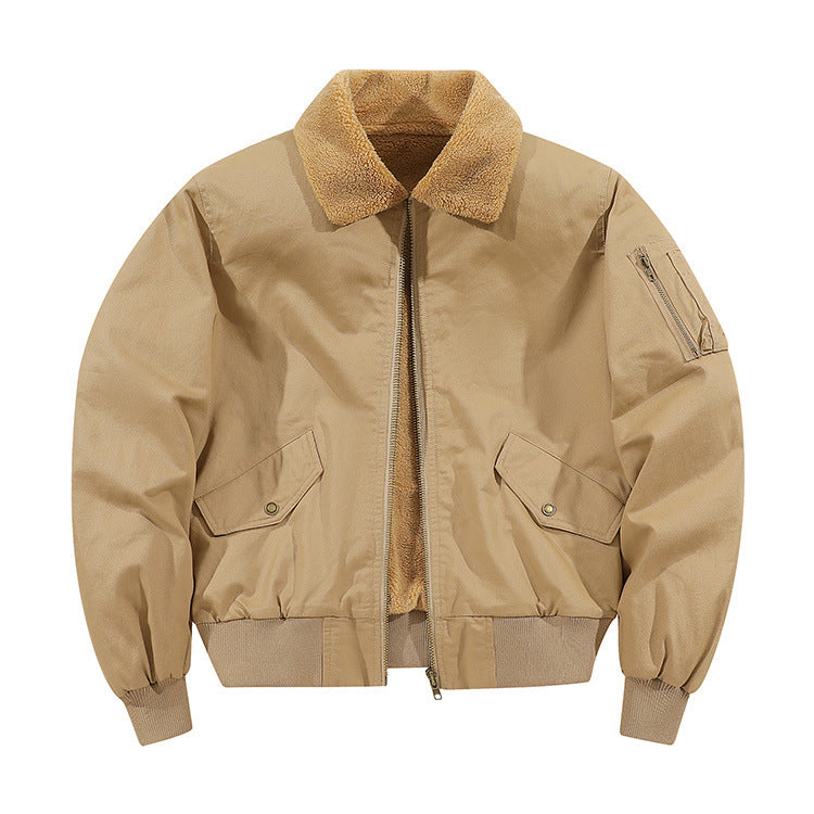 Men's American-style Fleece-lined Warm Pure Cotton Washed Jacket