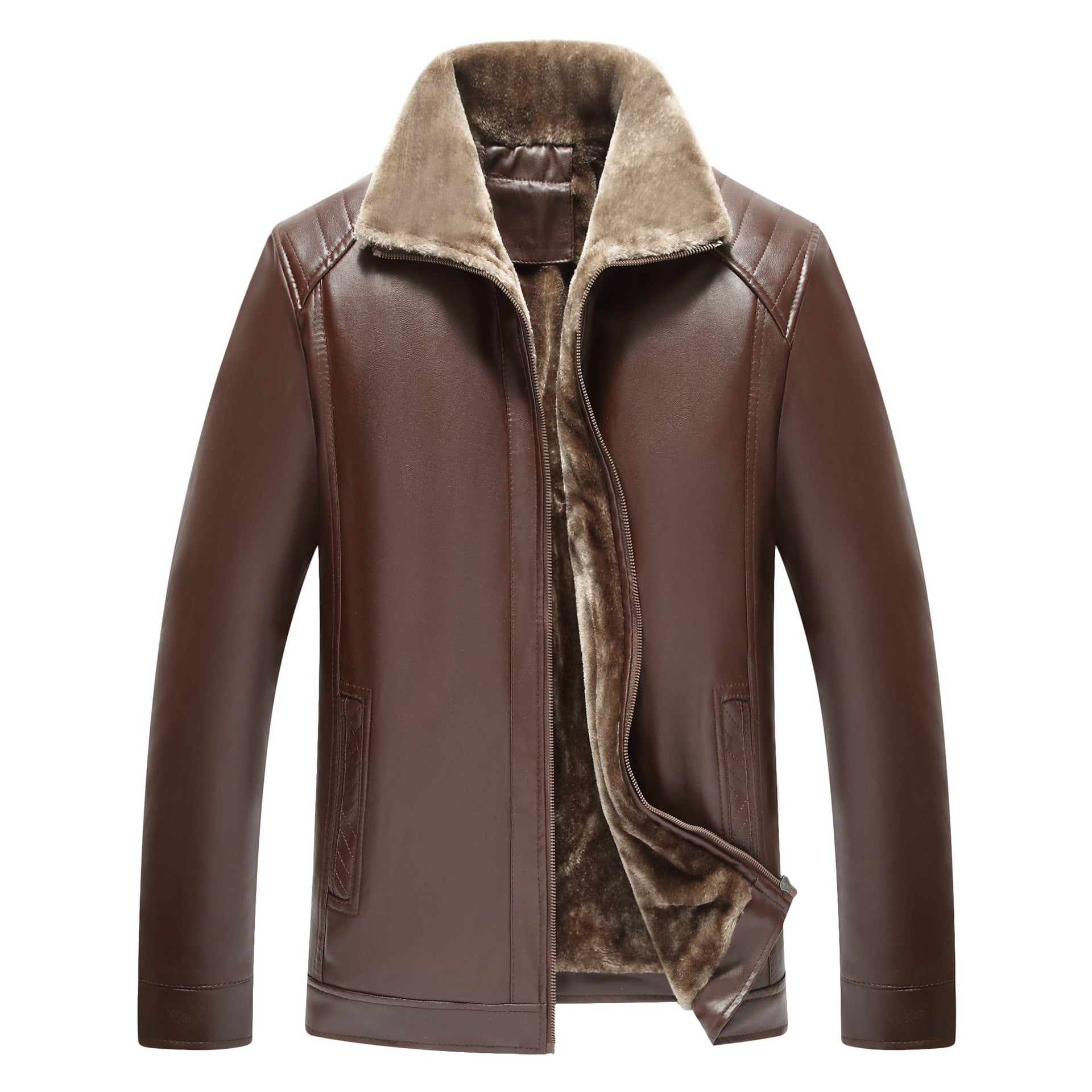 Middle-aged And Elderly Men's Fur-lined Leather Jacket