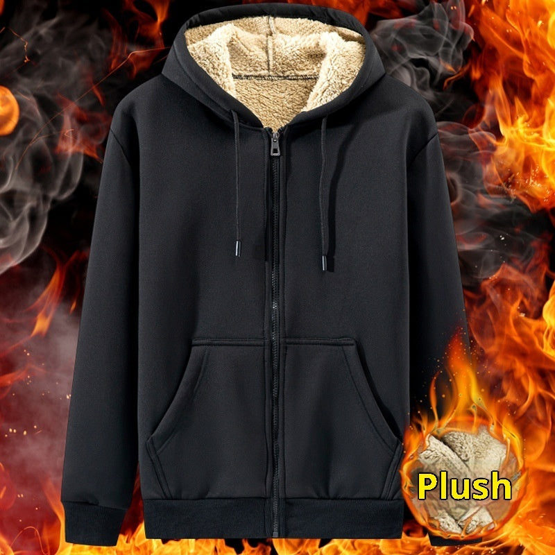 Zipper Sweater Men's Lamb Wool Hooded Jacket