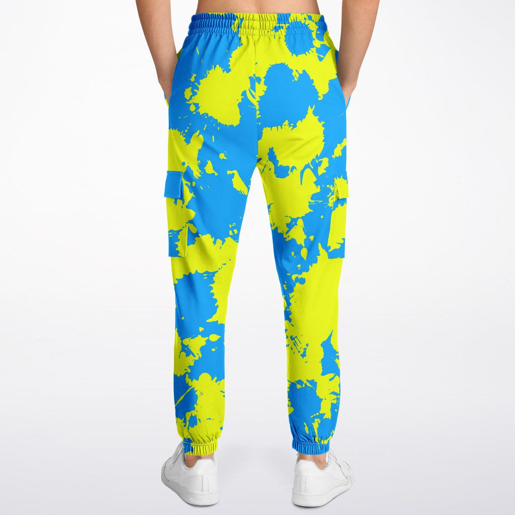 Yellow and Blue Paint Splatter Unisex Cargo Joggers (Fleece Lined)