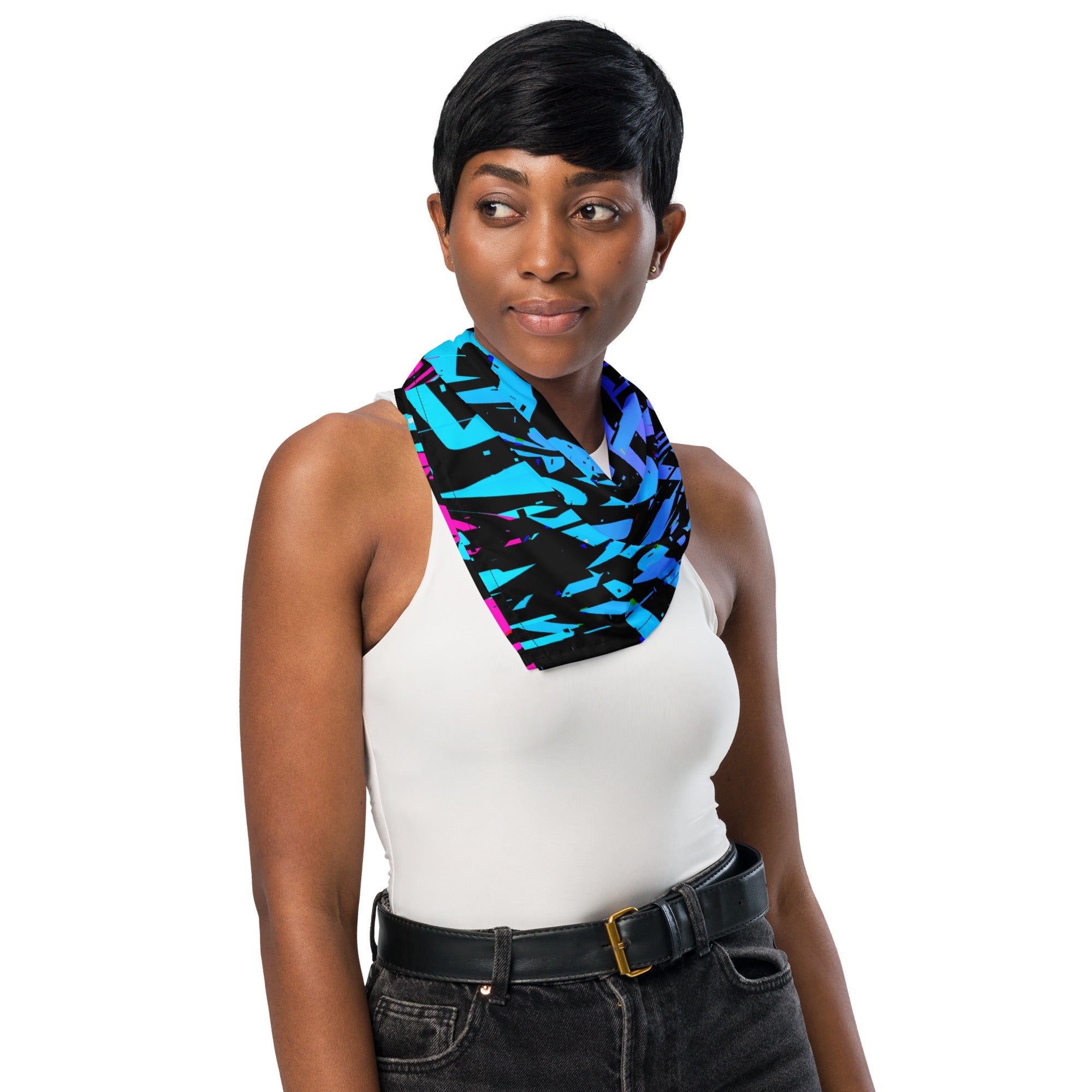 Pink and Blue Ombre Geo Glitch Rave Bandana