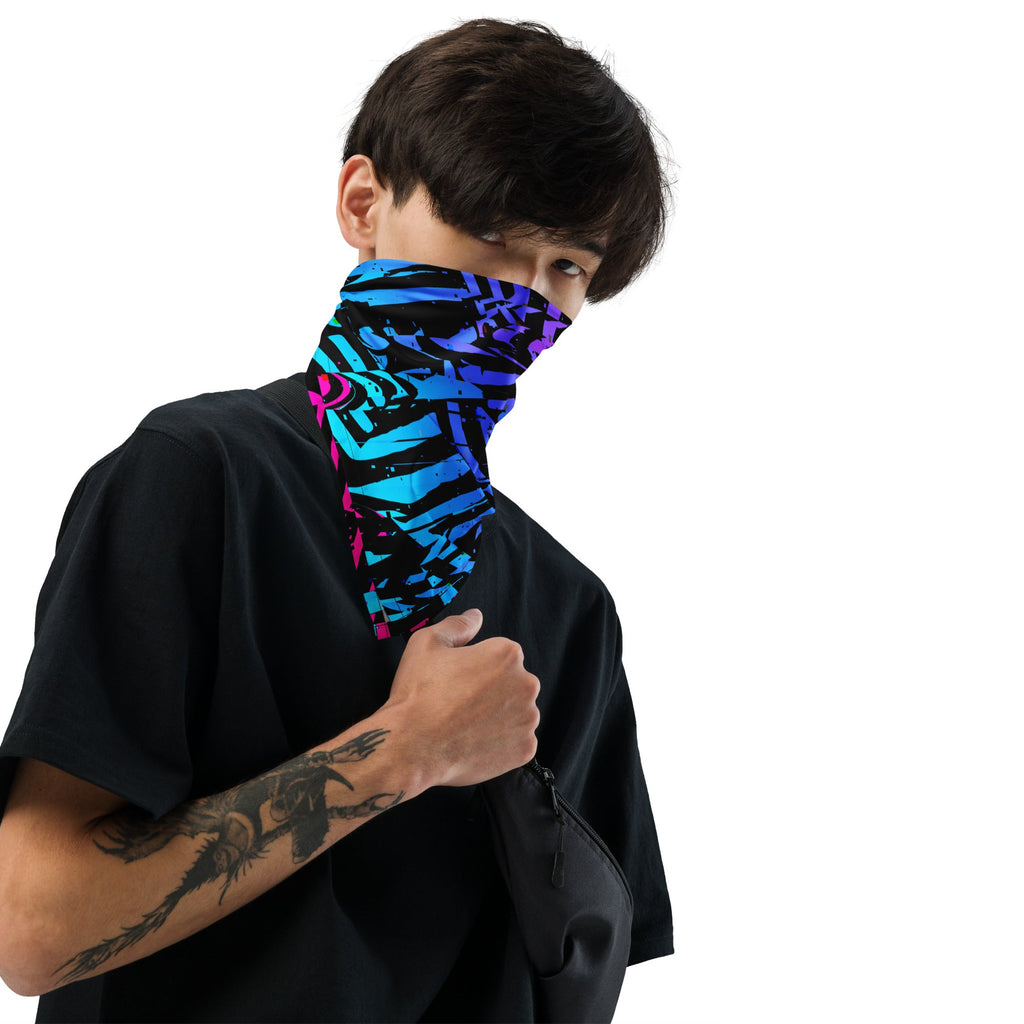 Pink and Blue Ombre Geo Glitch Rave Bandana