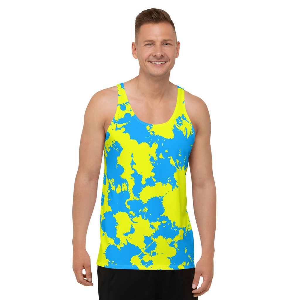 Yellow and Blue Paint Splatter Unisex Tank Top