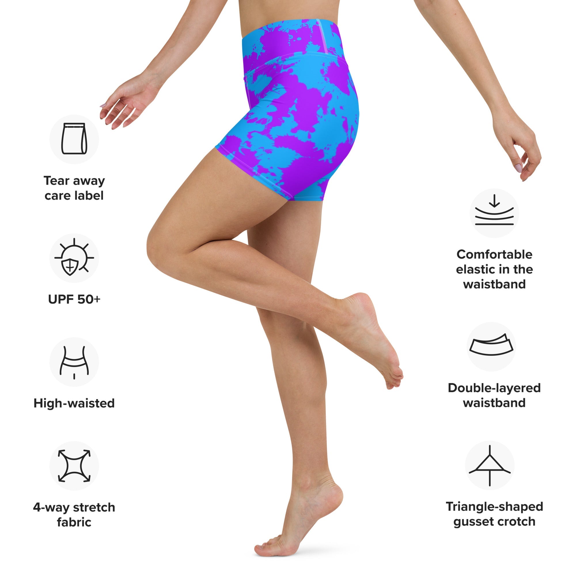 Purple and Blue Paint Splatter Rave Ready Yoga Shorts w/ Inside Pocket