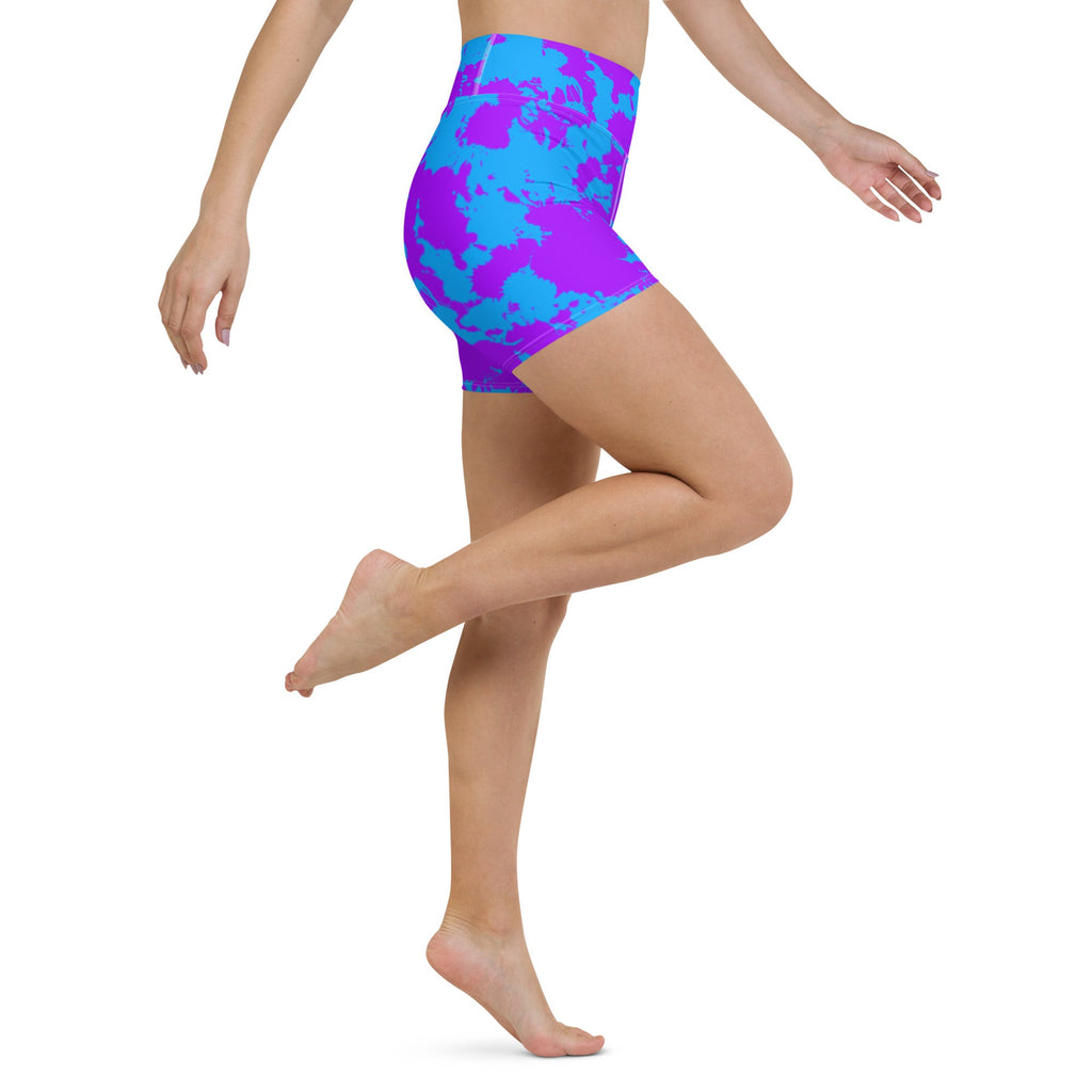 Purple and Blue Paint Splatter Rave Ready Yoga Shorts w/ Inside Pocket
