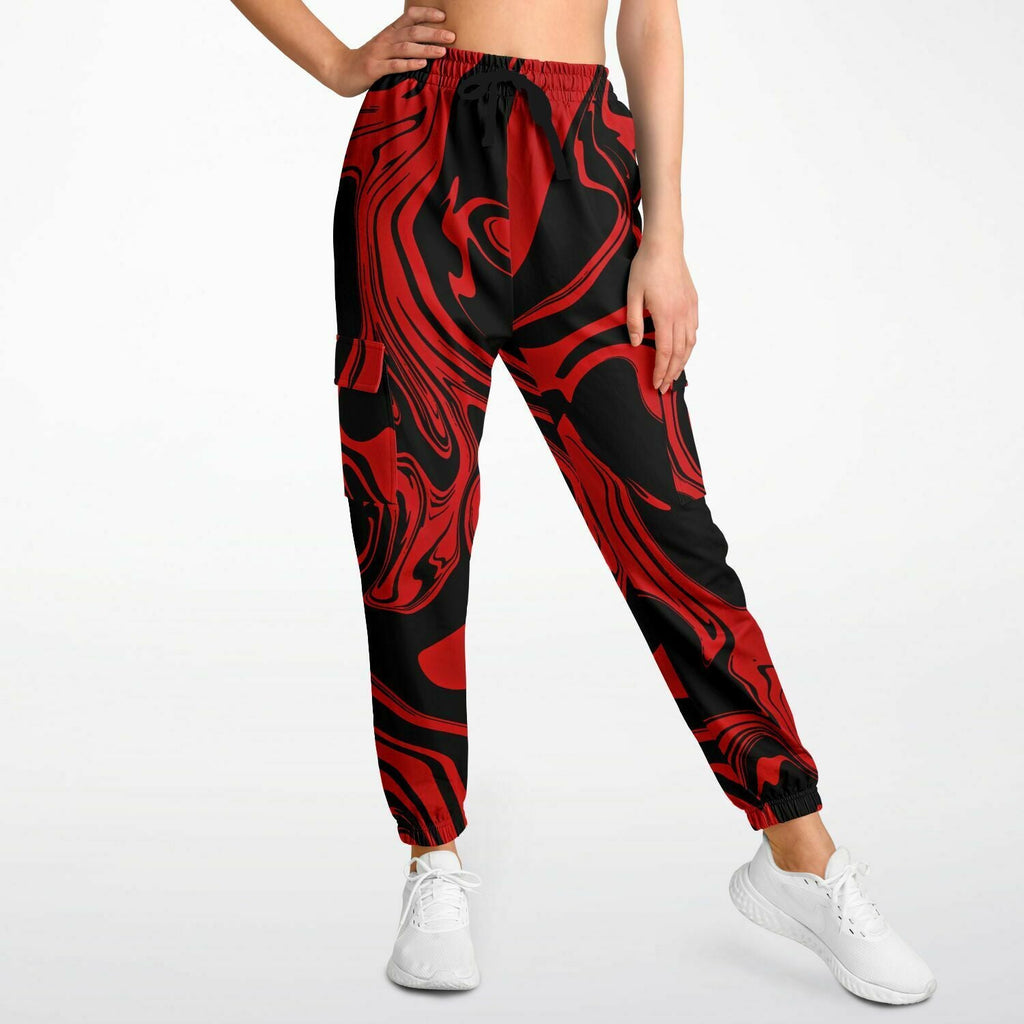 Red and Black Slime Oil Spill Unisex Cargo Joggers (Fleece Lined)