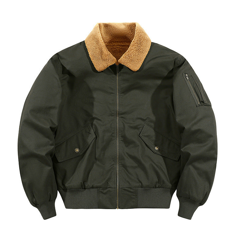 Men's American-style Fleece-lined Warm Pure Cotton Washed Jacket
