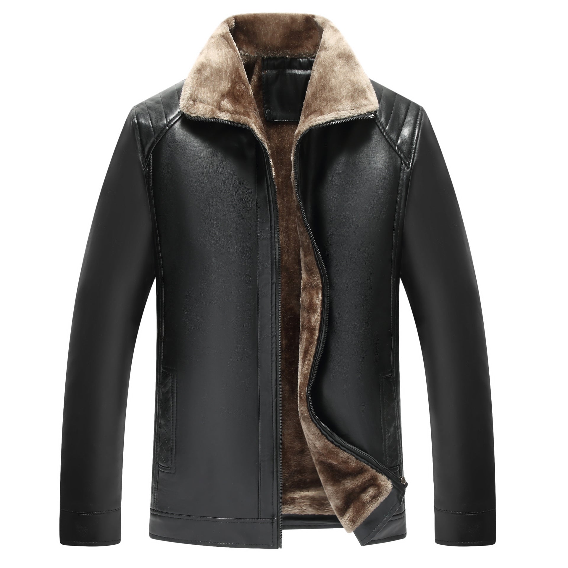 Middle-aged And Elderly Men's Fur-lined Leather Jacket