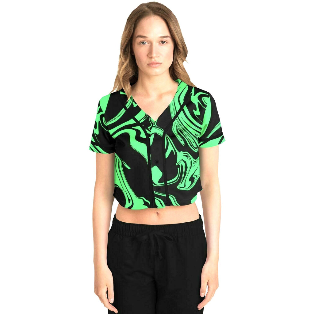 Slime in the Dark Green and Black Oil Spill Cropped Baseball Jersey