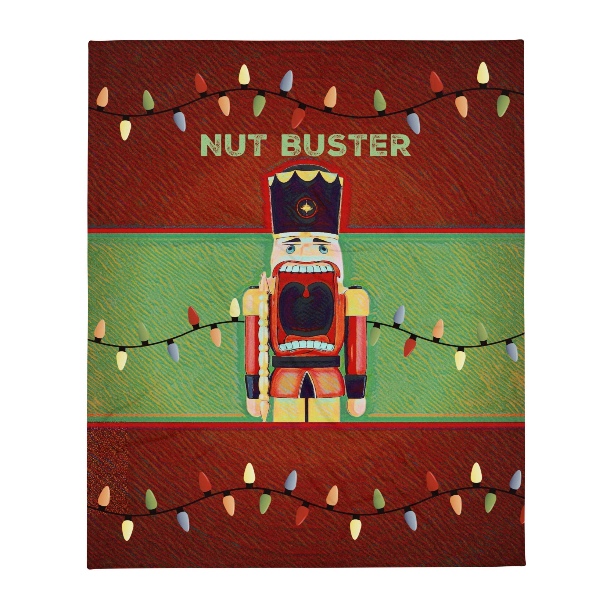 SEASONAL "NUT BUSTER" Funny Nutcracker Novelty Christmas Throw Blanket